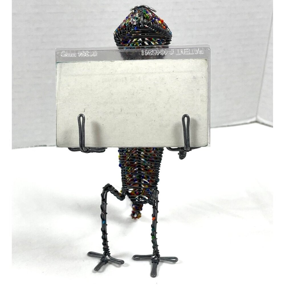 South Africa Handmade Glass Bead Wire Chameleon Lizard Card Pen Holder Vintage - Picture 8 of 10